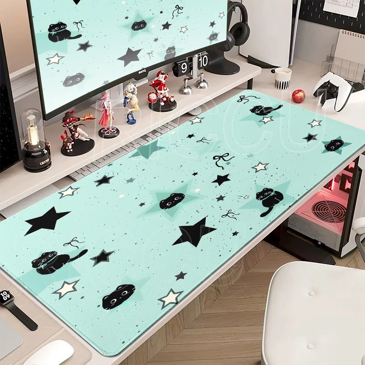 Large Cute Black Cat Mouse Pad E-sport Computer Keyboard Pad Mouse Mat Natural Rubber Anti-Slip Office Desk Pad Gift for Friend