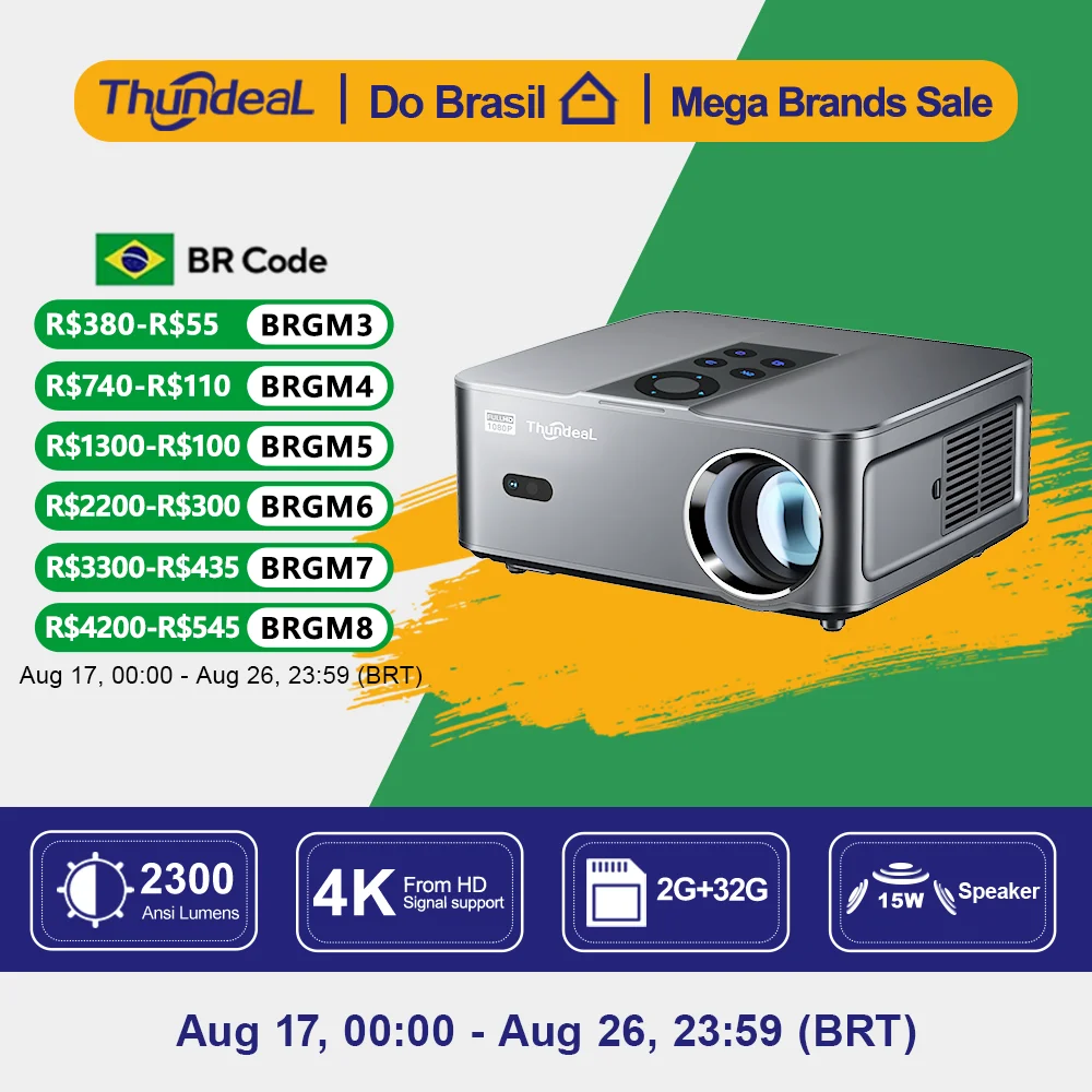 NO BRASIL -  Projetor ThundeaL Full HD 1080p 4K TD98W Mini portátil inteligente   🆘🇧🇷