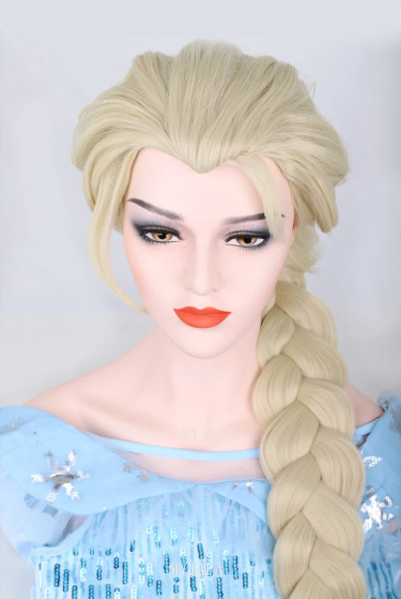 Elsa Cosplay Wig Queen Princess Long Braid Heat Resistant Synthetic Hair Adult Women Halloween Party Anime Cosplay Wigs + WigCap