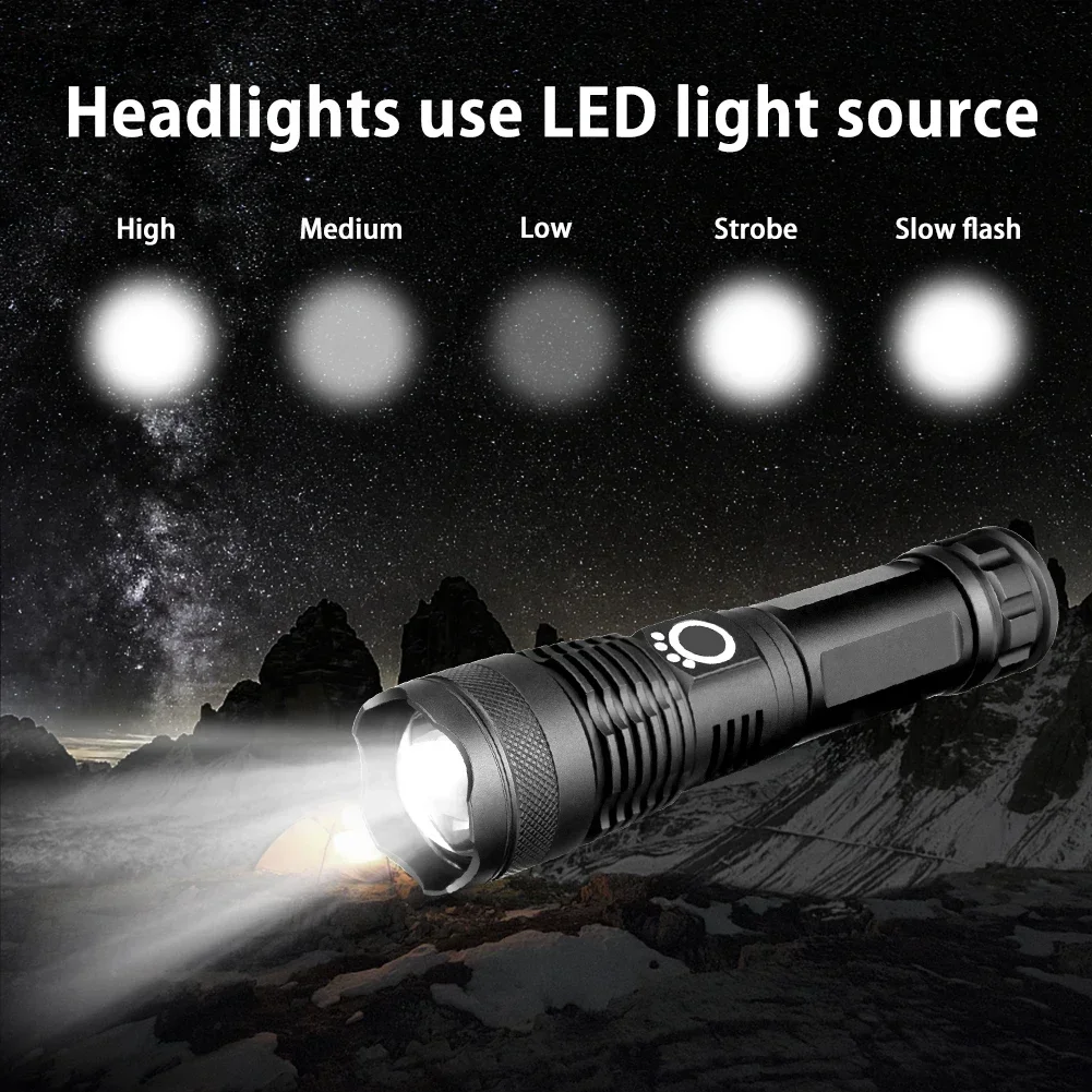 XHP50 Strong Light Flashlight High Power Long Range USB Charging Emergency Spotlight Outdoor Camping Night Fishing Lantern