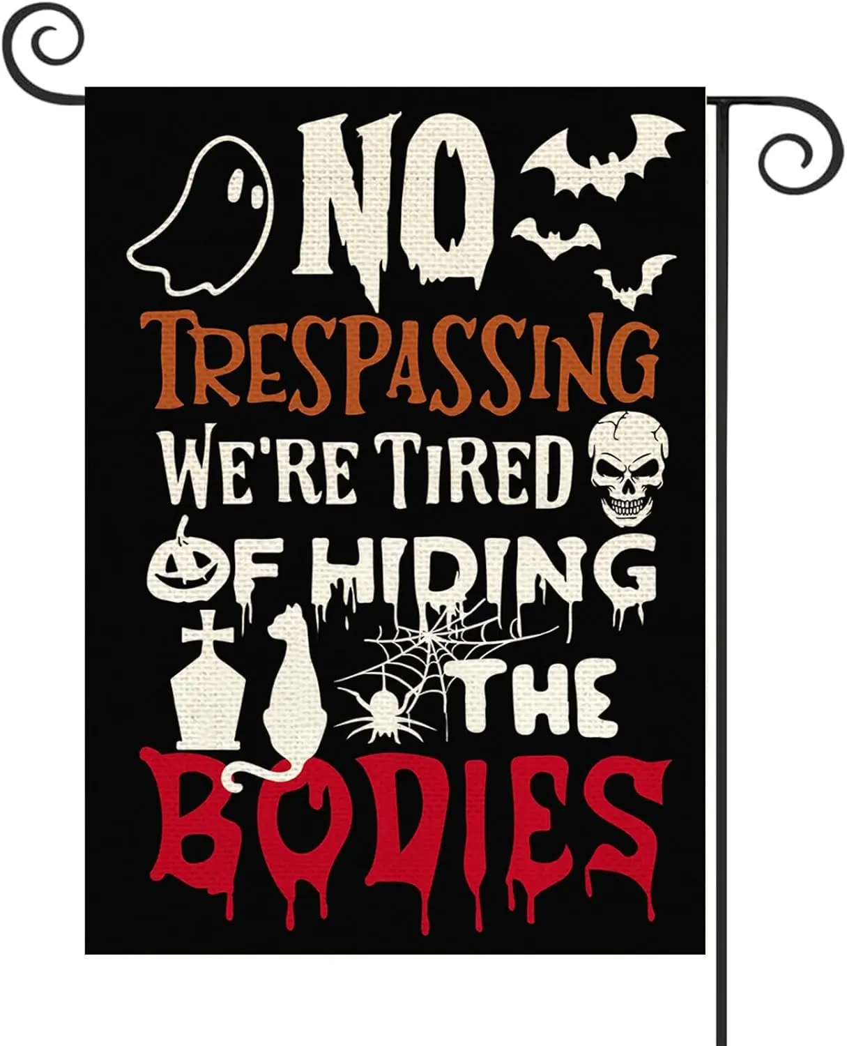 Baccessor Halloween Spooky Garden Flag Happy mini 12.5 x 18 Inch Double Sided Burlap No Trespassing We're Tired of Hiding Th