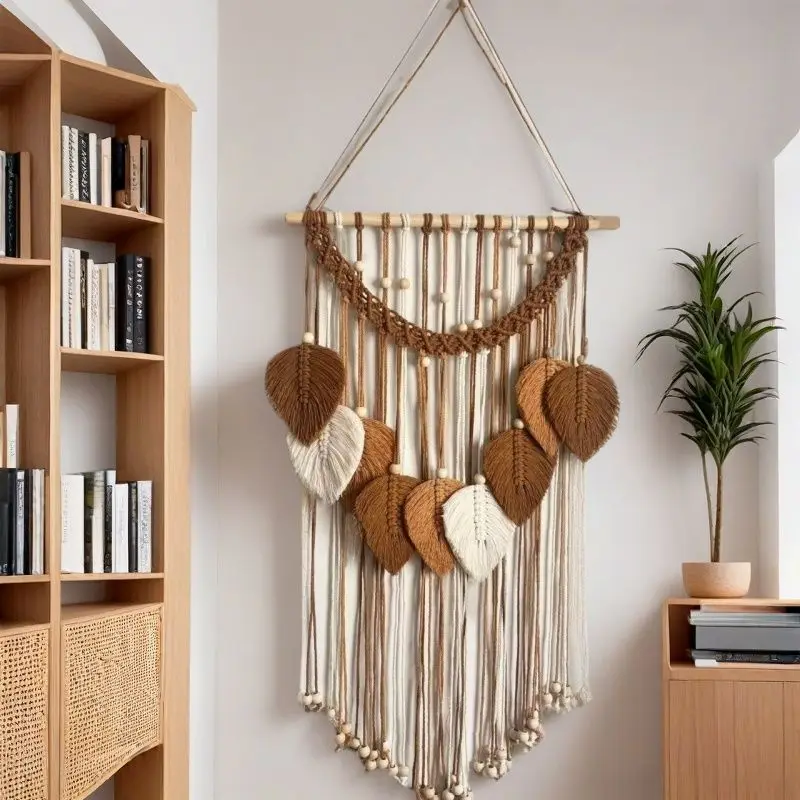 

Leaf Macrame Tapestry Brown Green Wall Tapestry Boho Home Decoration Macrame Wall Hanging Home Living Room Decors Aesthetic Gift