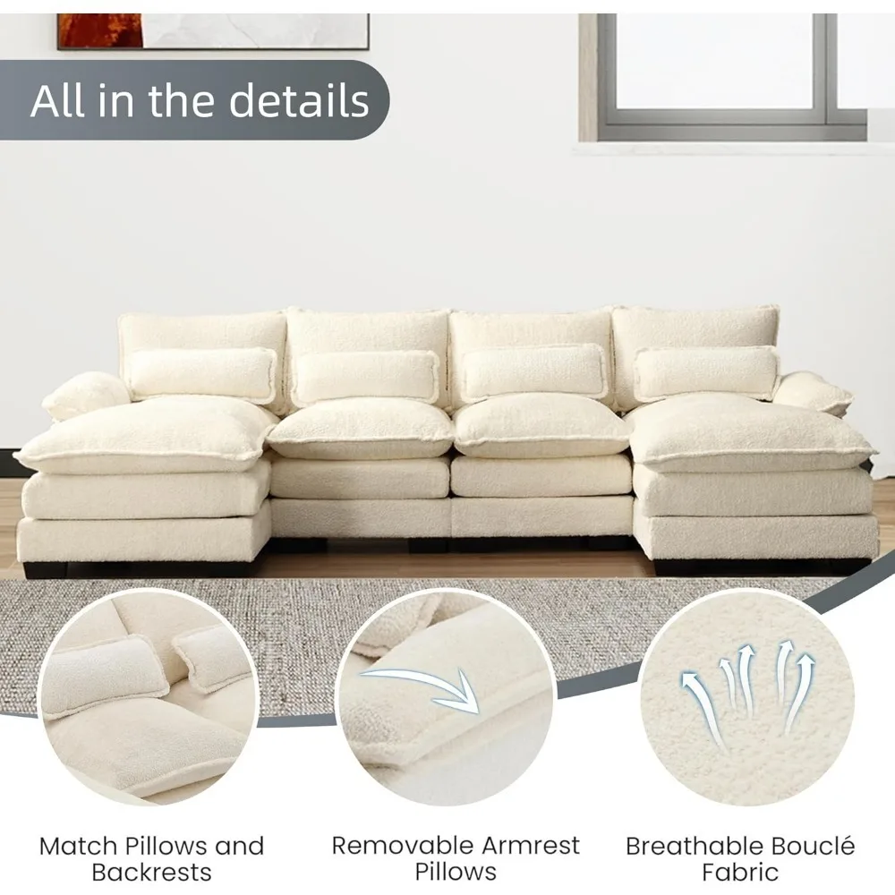 U Shape Sectional Sofa  110" Modern Chenille Comfy Modular Sofa 4 Seat Upholstery Sleeper Sofa with Double Chaise image 3