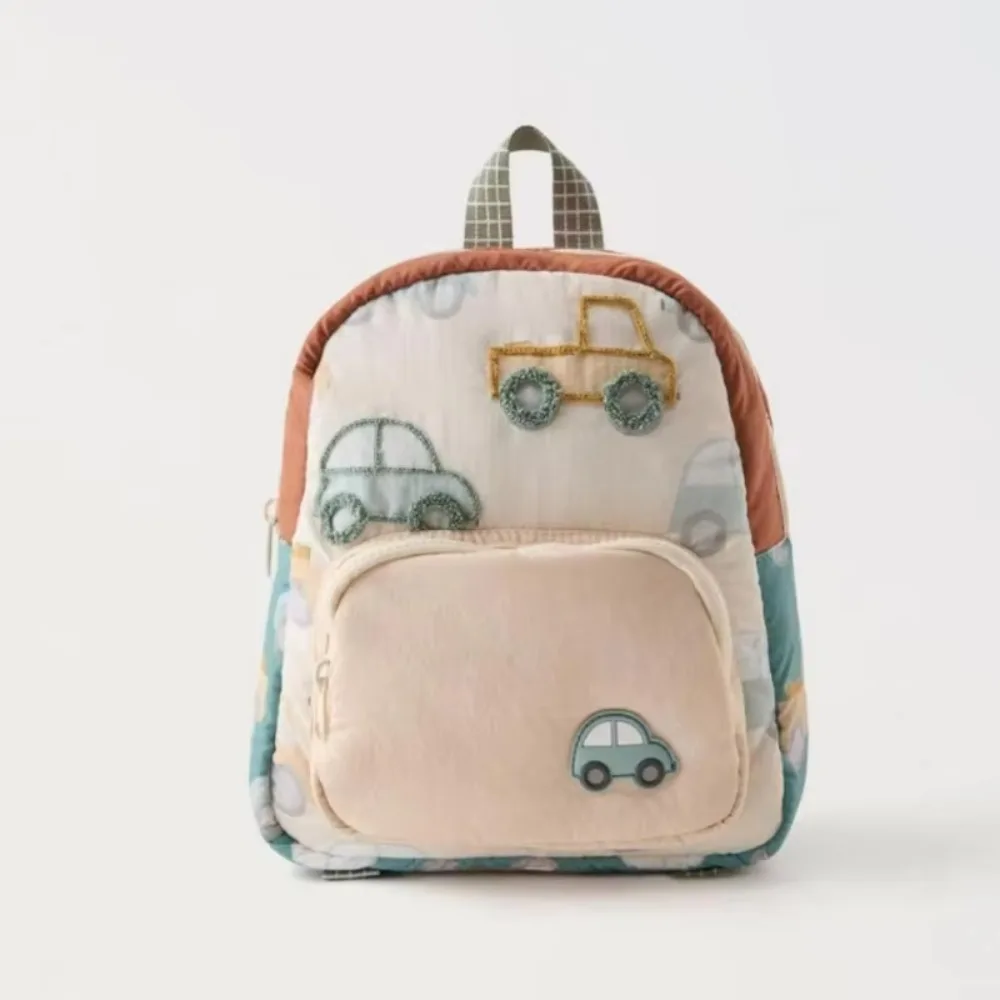 Cartoon Car Embroidery Children's School Backpack Kindergarten Multifunctional Students Schoolbag Lightweight Backpack
