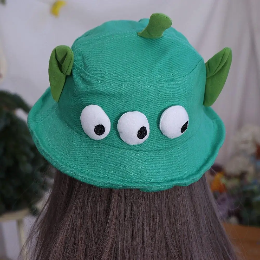 

Cute Foldable Three Eyes Bucket Hats Sunscreen Lightweight Big Ear Fisherman Hat Large Brim Breathable Cartoon Sun Hat Outdoor
