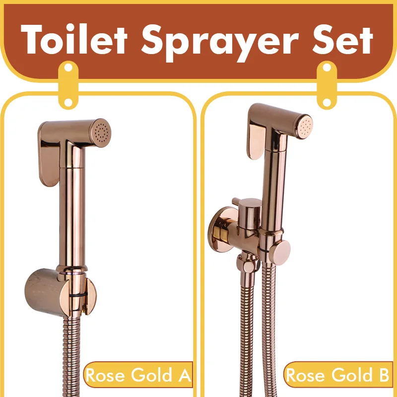 Shiny Rose Gold Bidet Sprayer Set Brass Valve with High Pressure Sprayer 1.5M Stainless Steel Hose