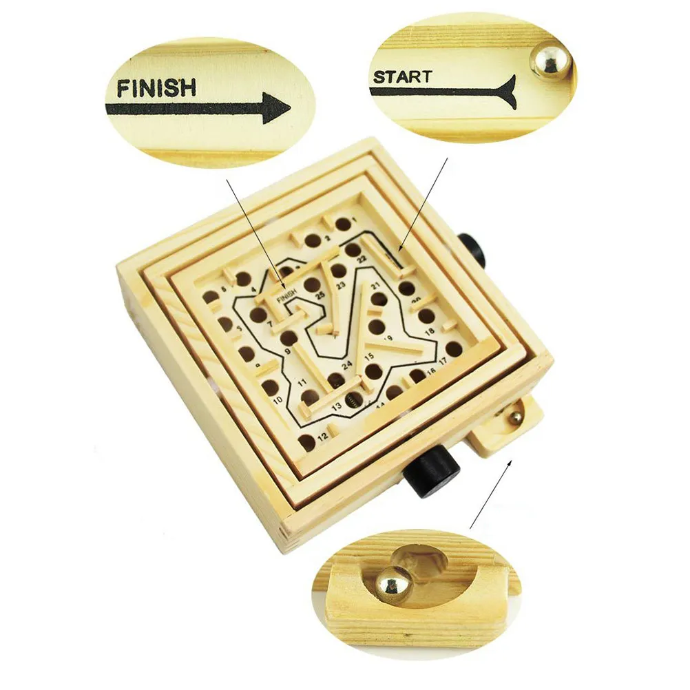 1Pcs Wooden Labyrinth Puzzle Game Ball Maze Brain Teaser for Kids Adults Stress Relief Logical Thinking Training Hand Eye