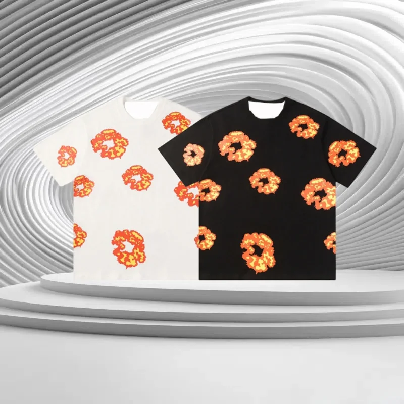 

2025 New Moto Quick-drying Flame Kapok Printing Set Summer Men's and Women's Trend Loose Short-sleeved T-shirt Casual