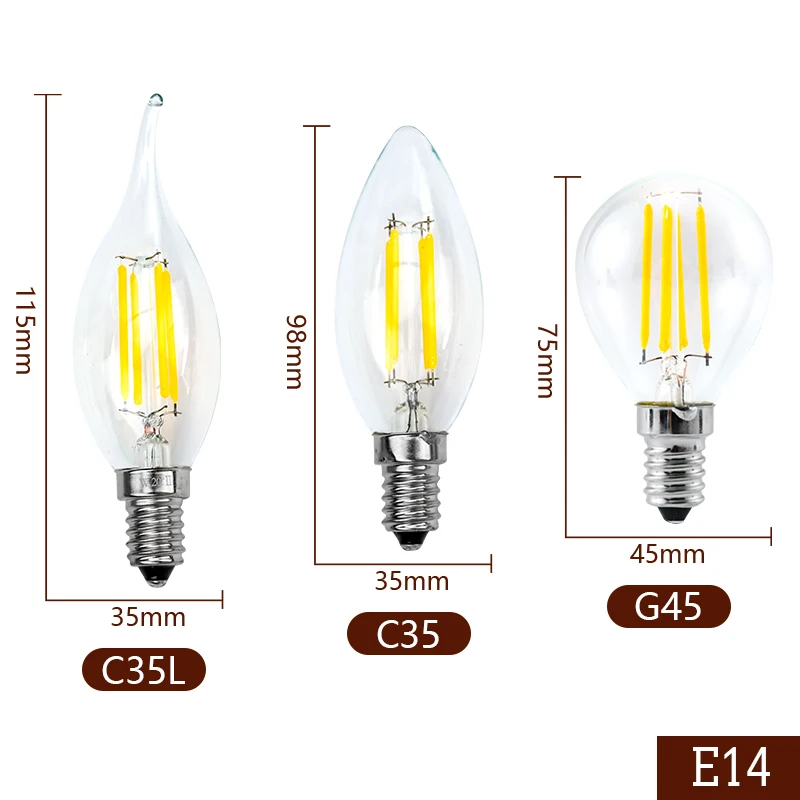 Imagem -03 - Lâmpada Led Incandescente para Decoração Home Retro Edison Lâmpada Vintage Candle Light Iluminação Globo Cob Light ac 220v 2w 4w 6w 8w E14 Pcs por Lote