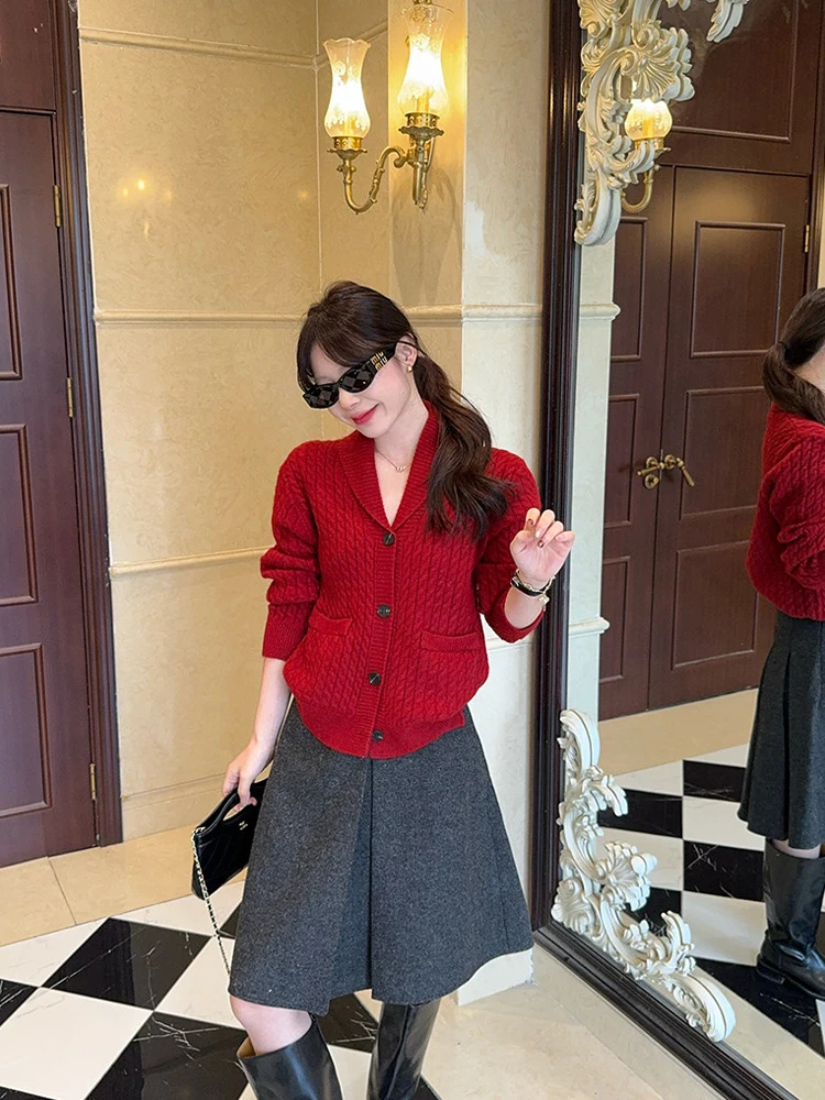 

Loose Knitted Long Sve Sweater V-Ne Vintage Sle Women's Faion Spring New Year Open Cardigan Warmth Comfortable Fit