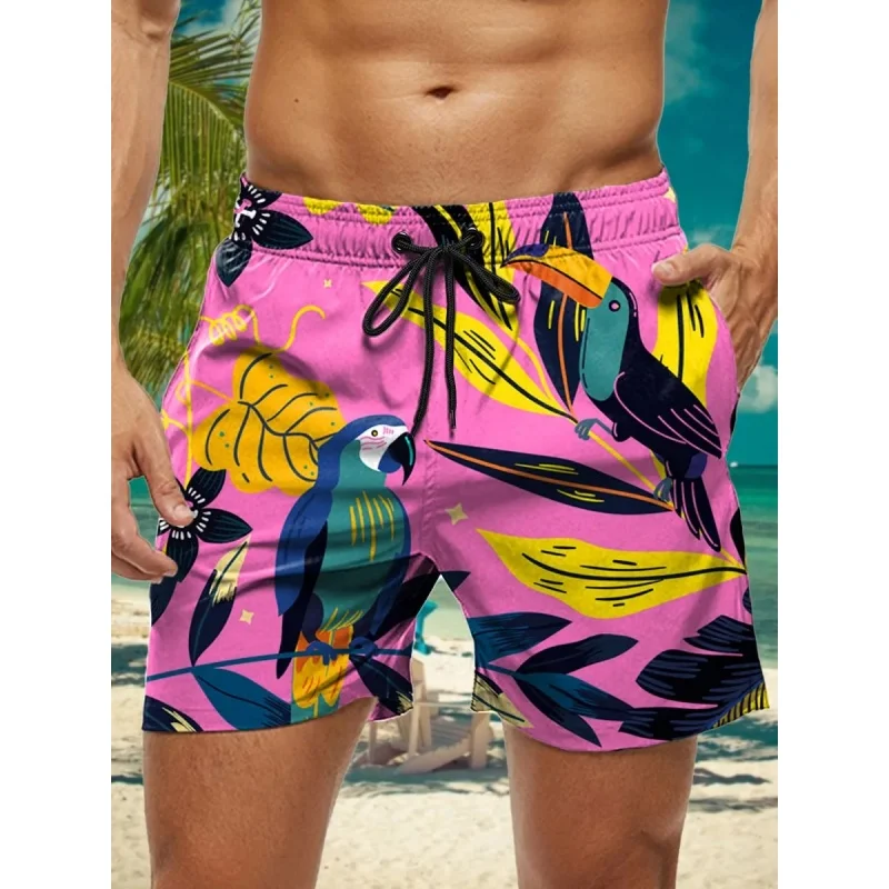 Bañadores con estampado de loro y piña para hombre, pantalones cortos de playa con estampado 3D de tentáculo marino, pantalones cortos de Surf holgados deportivos informales de verano