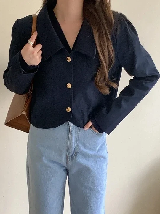 

Ele ort Korean Sle Women's Jaet Single Button Notch Collar Suit Outerwear Faionable Casual Loose Fit Coat