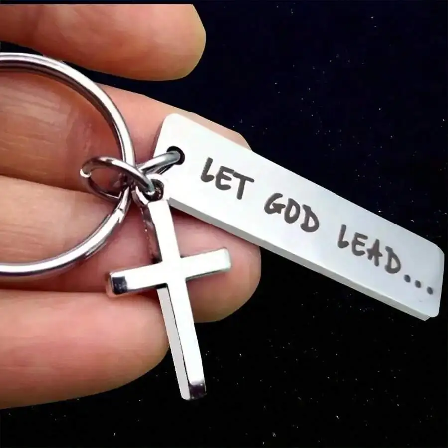 

Let God Lead Stainless Steel Keychain With Cross Christian Faith Gift For Adults