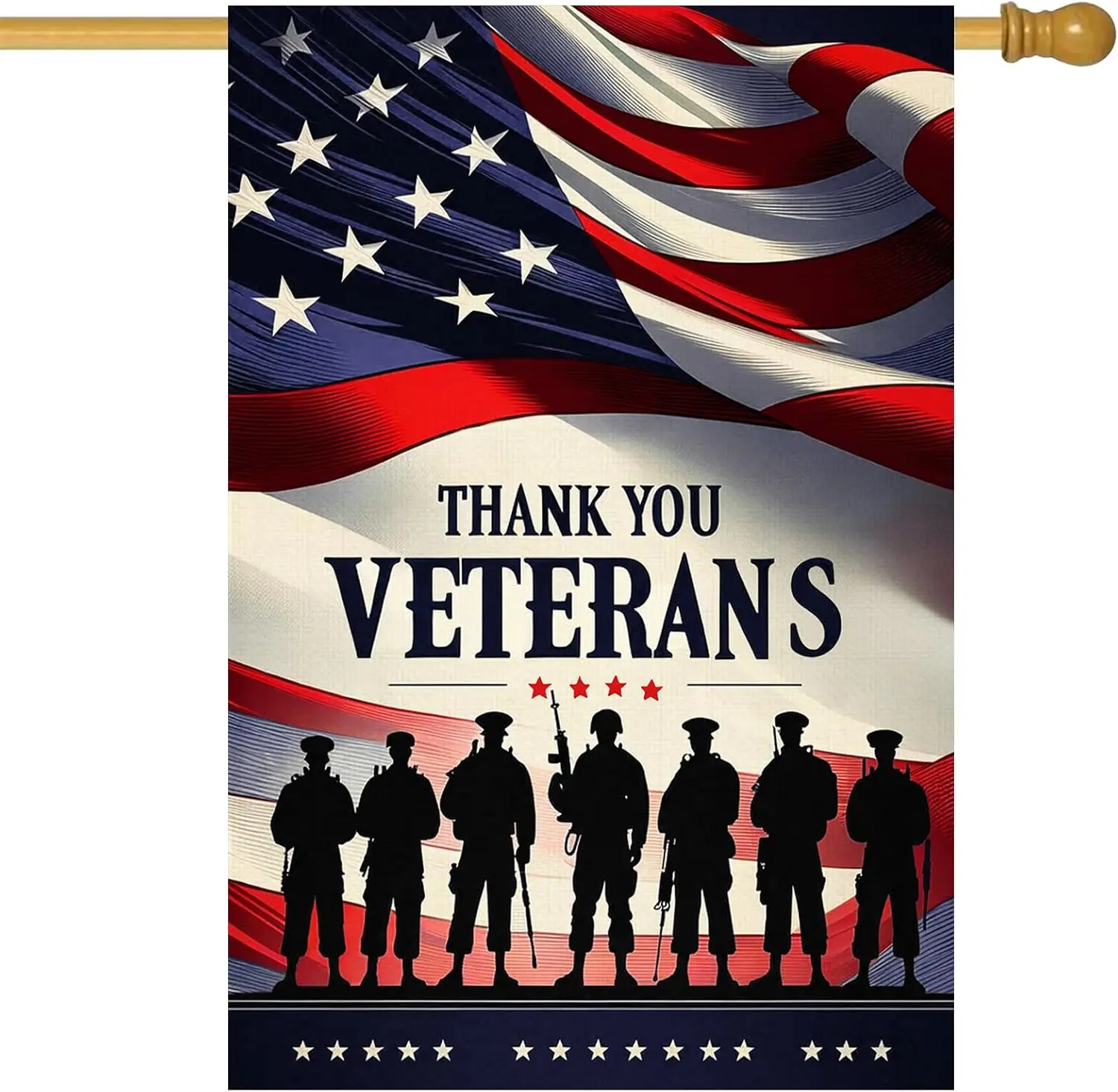 Thank You Veterans Military Silhouette House Flag 28 x 40 Inch Double Sided Patriotic Decorative Banner Garden Flag for Outd kkz