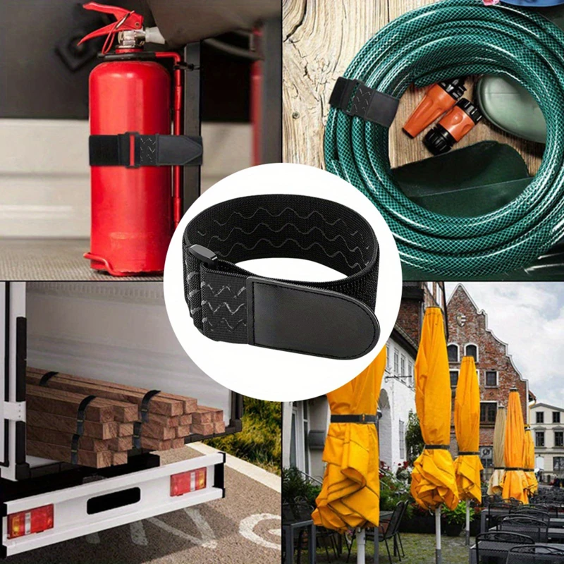 頑丈な再利用可能なループシンチストラップ、黒、調整可能な留め具、固定ケーブル、弾性ストラップ、8個