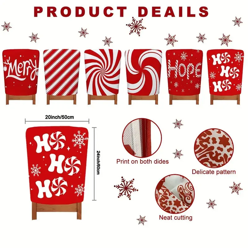 6pcs/Set 60*50cm Classic Christmas Pattern Chair Back Covers - Made Of Thick Polyester , Washable For Dining Room Festive Decor
