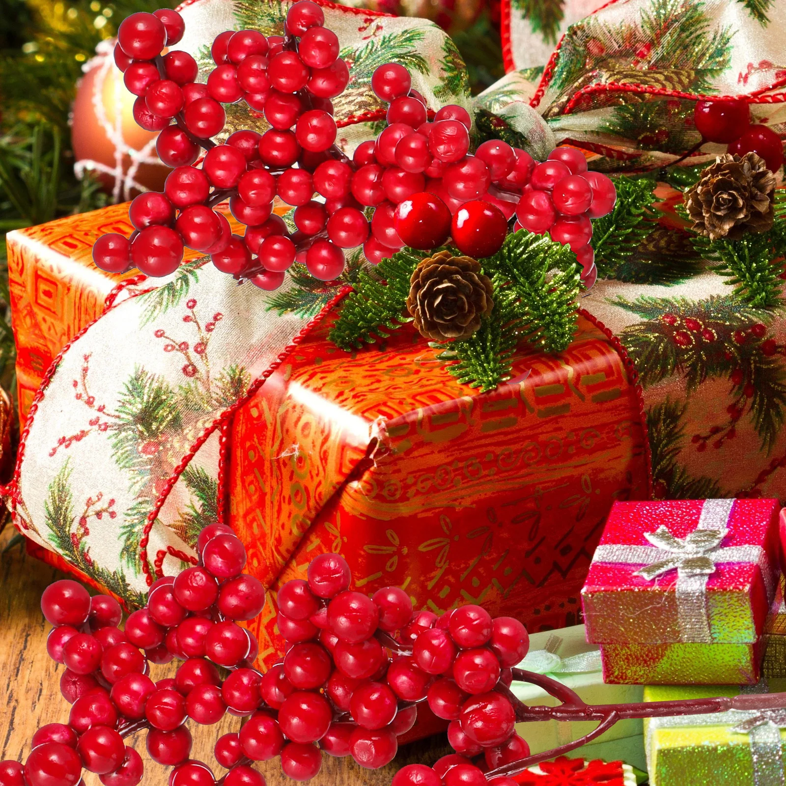 

10pcs Artificial Berries For Christmas Wedding Party Decor, Diy Craft Centerpiece Artificial Bouquet, Party Bouquet, Holiday