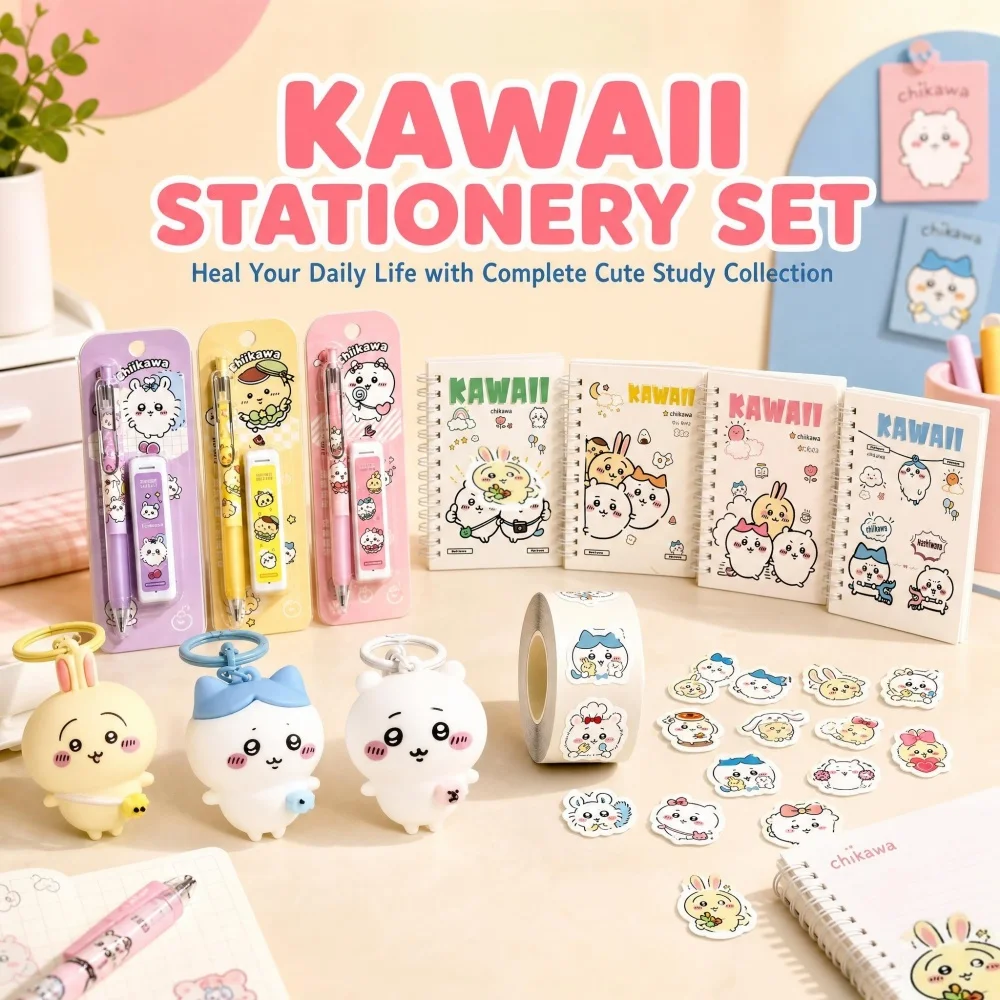 Stationery set Chiikawa Usagi Hachiware Keychain Cute Couple Bag Charm Car Keyring & Backpack Pendant Bag Charm Fans Gift키체인