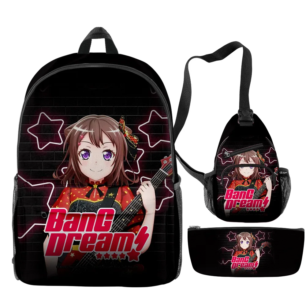 

Классический стильный набор для школы и путешествий: рюкзак, сумка через плечо и пенал с 3D-принтом по мотивам игры BanG Dream (3 предмета)