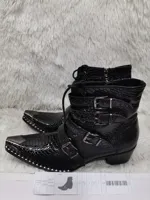 Belt Buckle Men's Ankle Boots Iron Toe Genuine Leather Business Shoes British Style Short High Heels Zip Lace Up Western Boots