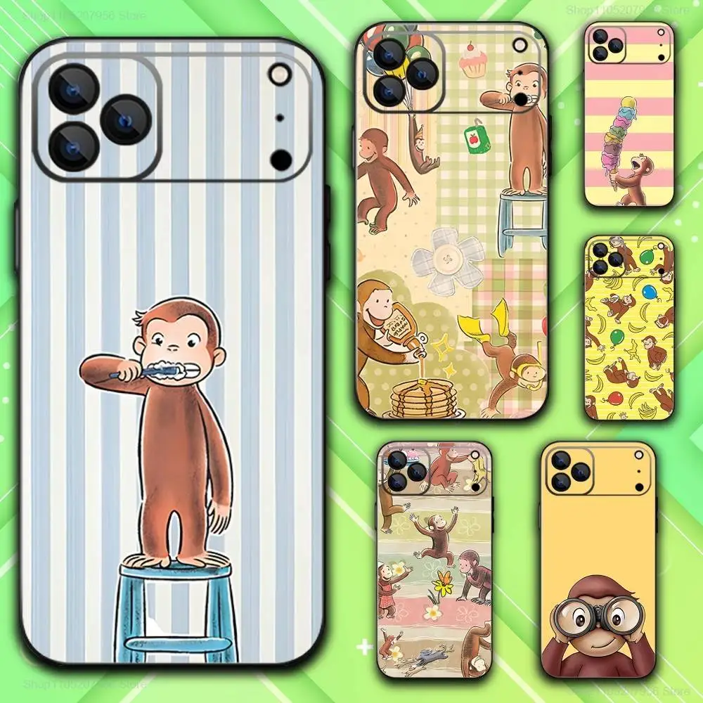 

C-Curious Monkey G-George Phone Case For iPhone 13,16,11,14,17,12,15,Plus,E,Air,Pro,Max,Mini Protective Black Cover