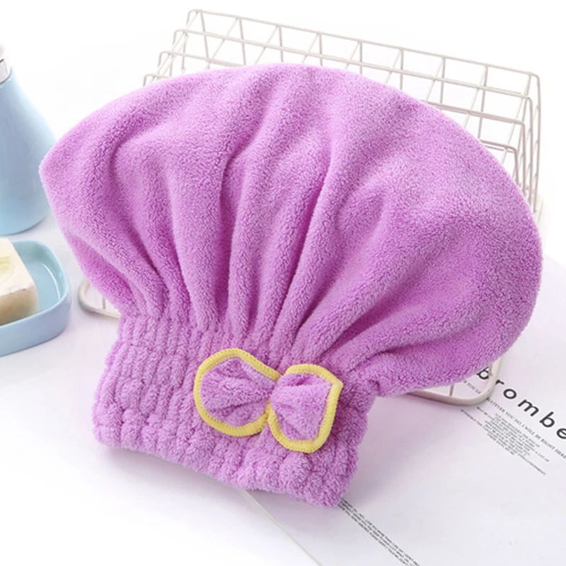 

Quick-dry Hair Towel Women Long Hair Drying Hat Bath Cap Hat Coral Fleece Solid Towel Cap Super Absorption Drying Turban