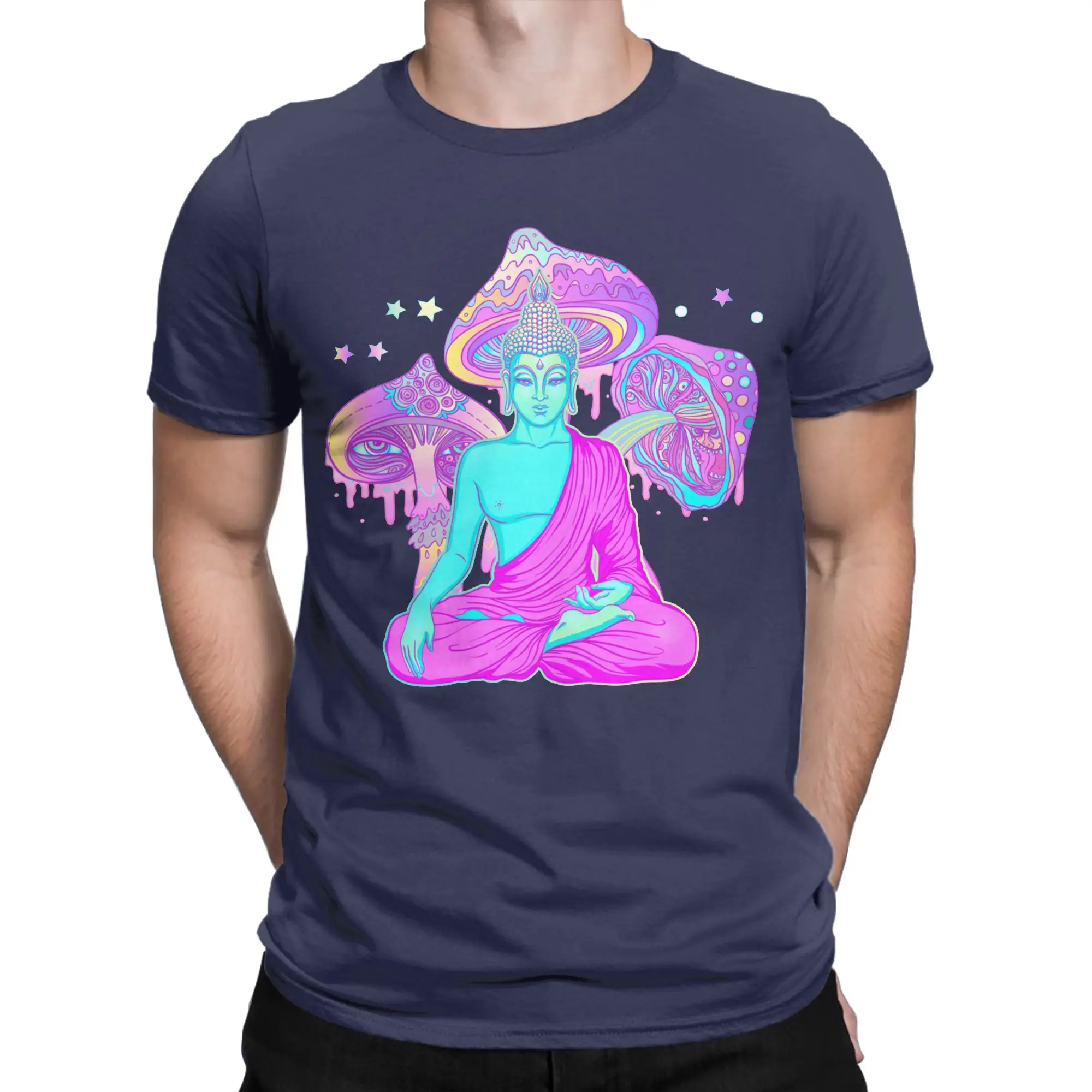 Men Women's Vaporwave Trippy Buddha T Shirts  100% Cotton Clothing Fun Short Sleeve Crewneck Tee Shirt 4XL 5XL T-Shirt