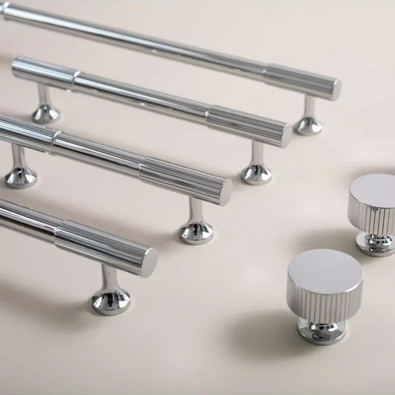 Modern Style/ Bright Chrome Vertical Lines Solid Brass Drawer Knobs Bedroom Pulls Kitchen Cabinet Door Handle Pulls T Bar Handle