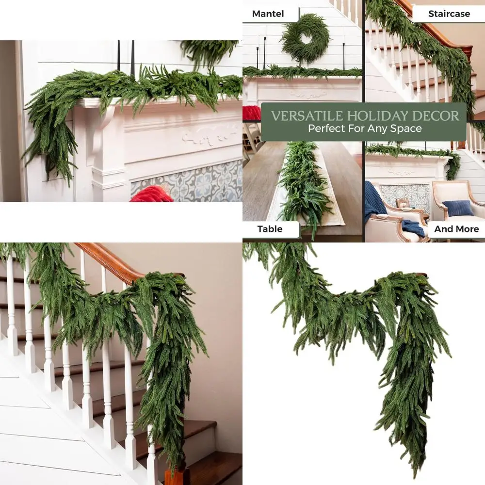 

Реалистичная 6-футовая сенсорная сосновая гирлянда, мягкая гибкая рождественская зелень для мантии, камина, лестницы