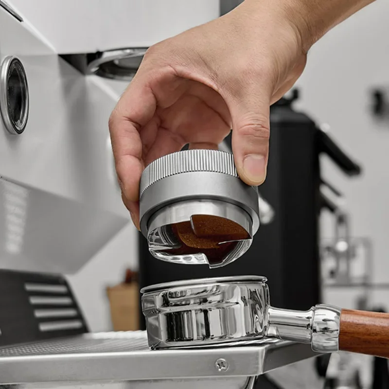

51/53/58mm Coffee Tamper Stainless Steel Non-slip Self-unloading Four-leaf Automatic Height-adjusting Coffee Powder Distributor