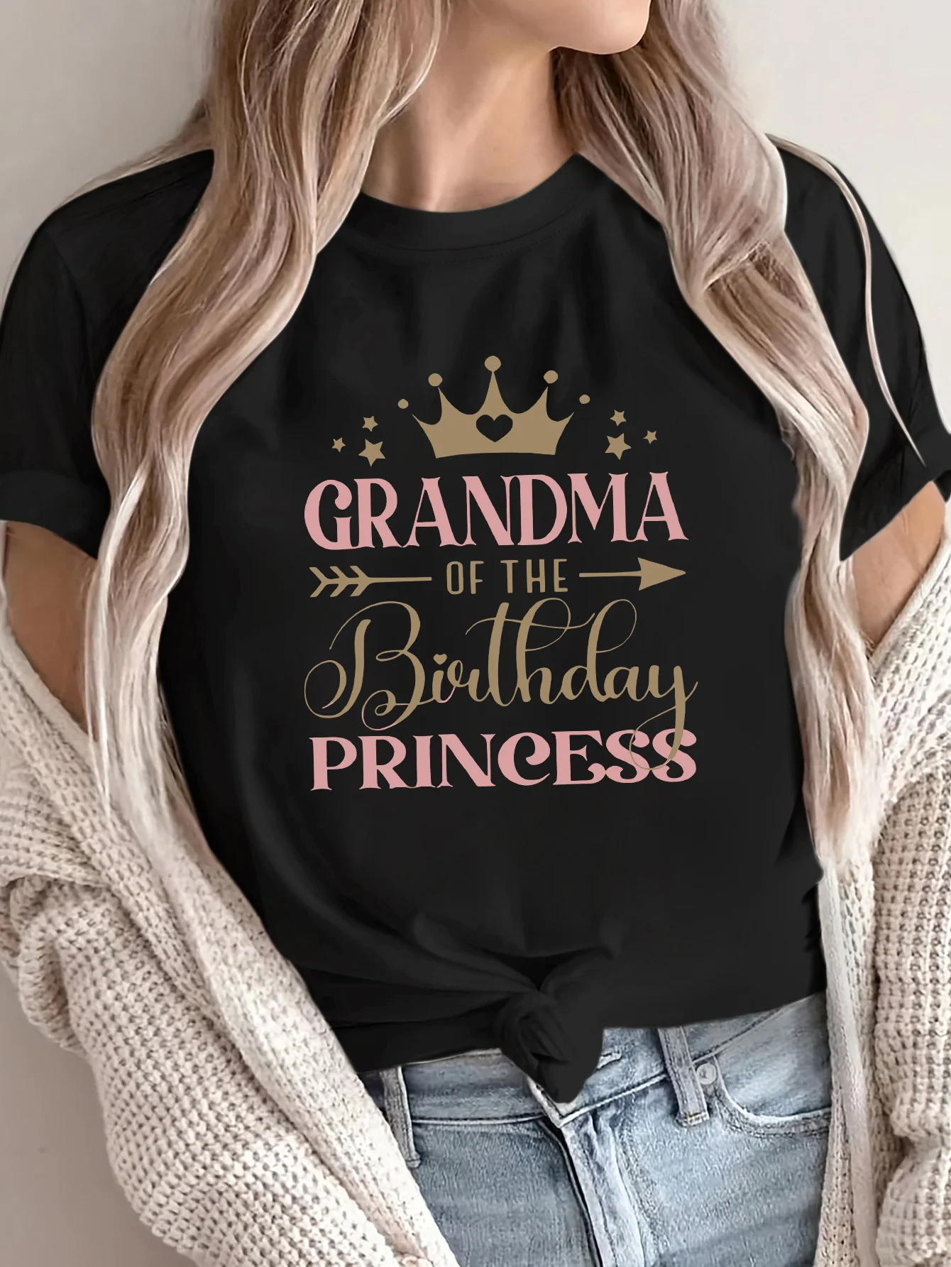 

Women's Grandma Birthday Princess Print T-Shirt Short Sleeve Cotton Tees Retro Hip Hop Y2k T-shirt Summer Tops Women Clothing