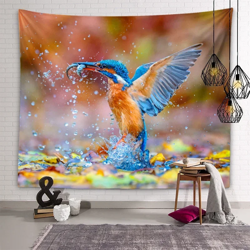 Kingfisher Tapestry Bird Wall Art DecorTapestry Kawaii Wall Hanging Living Room Bedroom Dormitory Room Aesthetics Home Decor