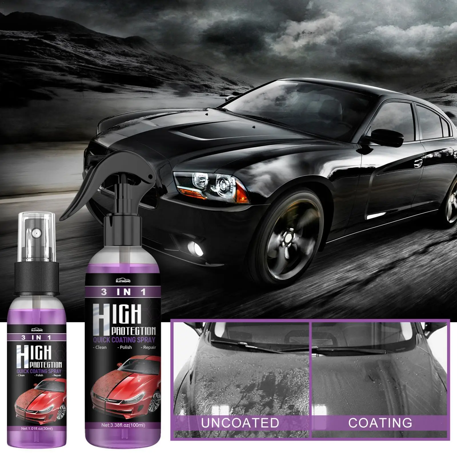 3 In 1 Quick Coating Spray High Protection Ceramic Car Wash Car Coating Cleaning Nano Polishing Paint Wax