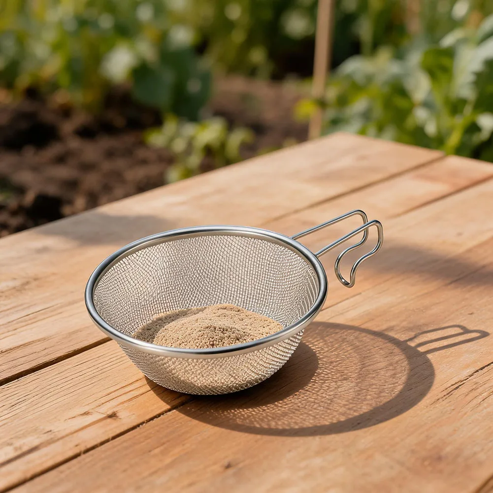 Stainless Steel Soil Sifter with Handle 2 Pack Foldable Garden Sieve for Compost Soil Debris Filtering 17x4.3cm
