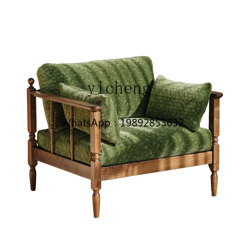 YY French Retro Solid Wood Sofa Single Fabric Sofa Balcony Leisure Chair Customizable