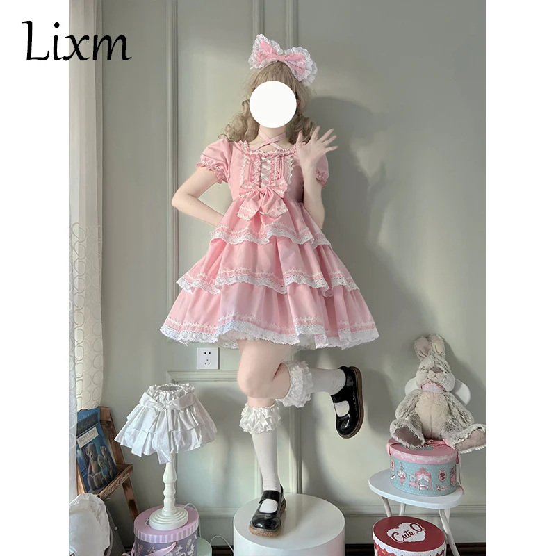 Robe Lolita japonaise d'été pour filles et femmes, robe à bretelles Sweet Lolita, poignées à manches courtes, robe Op amovible, robe Kawaii