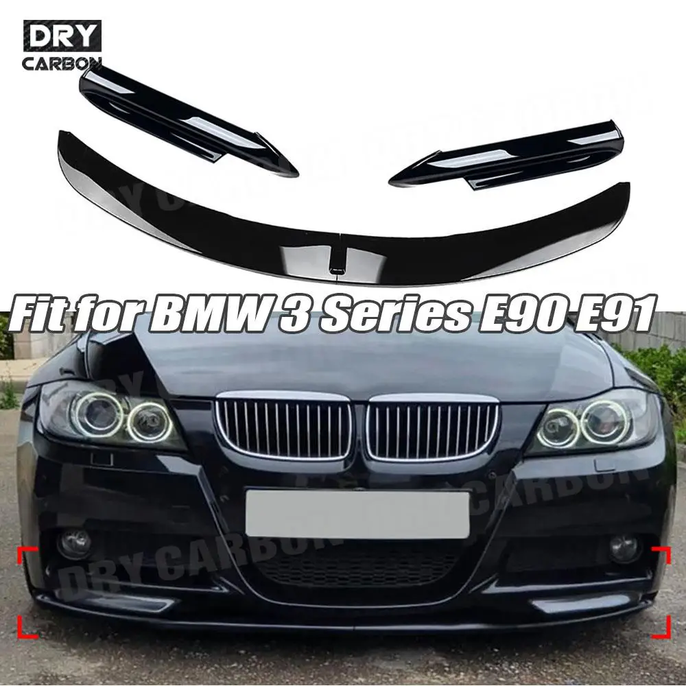 

3Pcs Front Bumper Chin Side Flaps Canard ABS Car Stying Bodykits Accessories for BMW 3 Series E90 M Sport 2005 2006 2007 2008