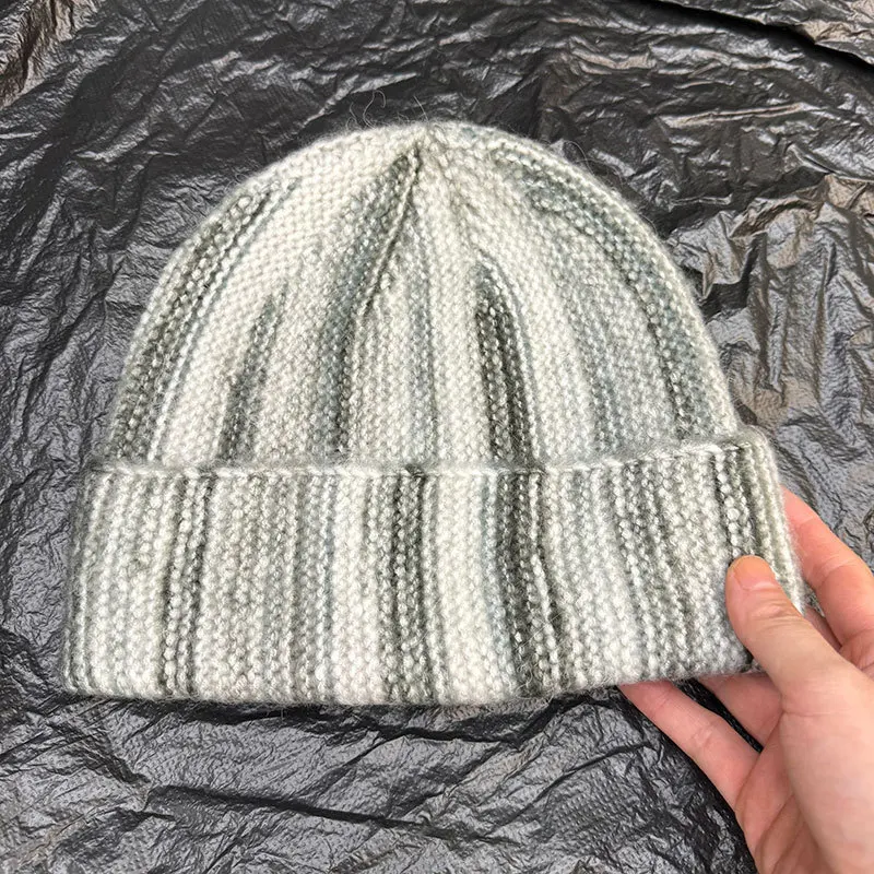 Japanische gestreifte, farbblockierte, verdickte Strickmütze für Männer und Frauen im Winter, Outdoor-Ohrenschutz, warme Skull-Beanie-Mützen. – Detail 2