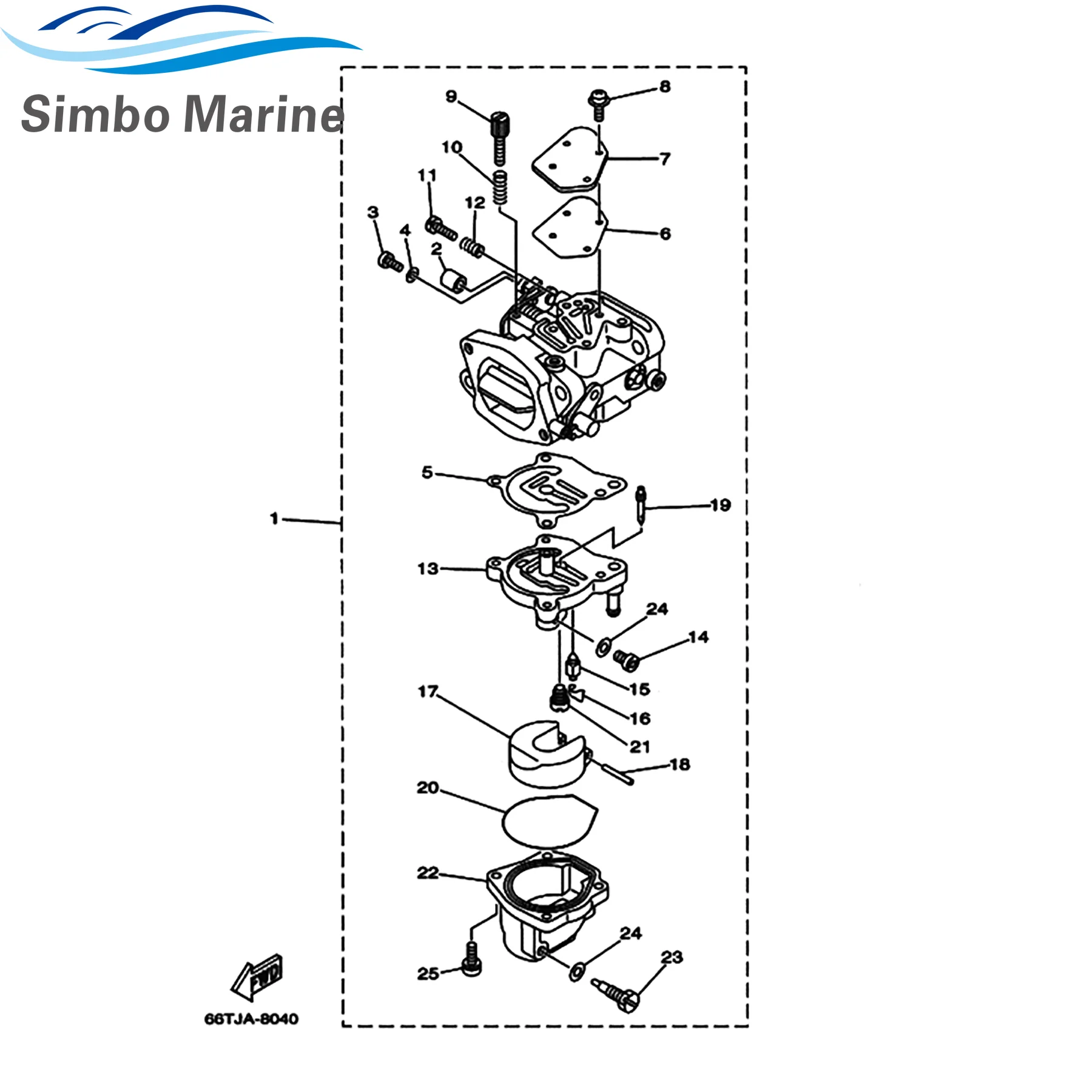 66T-14301-00 Carburetor Carb Fit for Yamaha 2-Stroke 40HP E40X Marine Outboard Engine Replaces 66T-14301-60 66T-14301-70