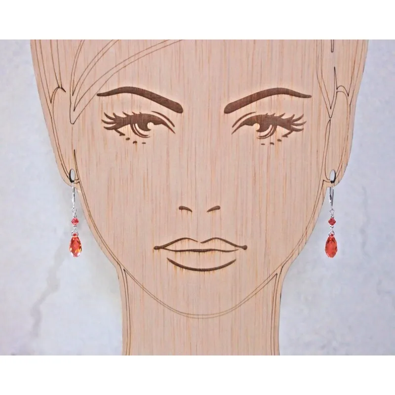 أقراط بريوليت كريستال نمساوي مرجاني وردي #4