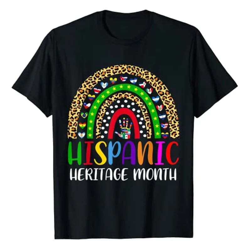 

National Hispanic Heritage Month Rainbow All Countries Flags T-Shirt for Women Men Clothing Graphic Tee Tops Y2k Outfits Gifts