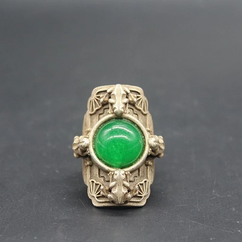 

Vintage Antique Frog Copper Ring, Imitation Qianlong Period Retro Craft Finger Ring Collectible Jewelry Gift