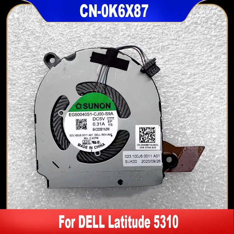 

0K6X87 New Original For Dell Latitude 5310 Laptop CPU Cooling Fan Cooler Fan EG50040S1-CJ00-S9A K6X87 CN-0K6X87 High Quality