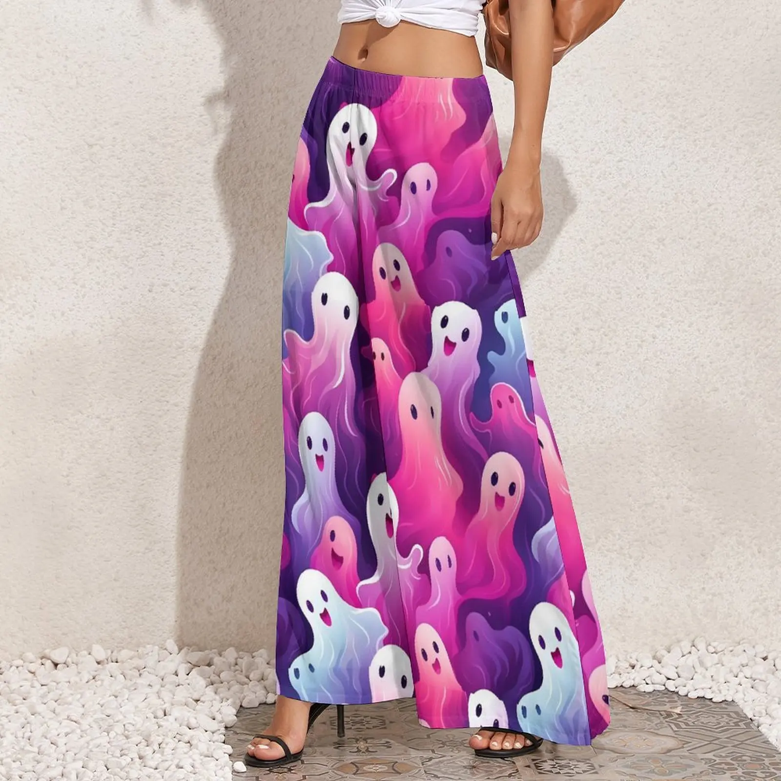 Farbe Ghost Pants rosa und lila skurrile Streetwear gerade weites Bein Hosen elastische hohe Taille moderne Hose große Größe 6xl