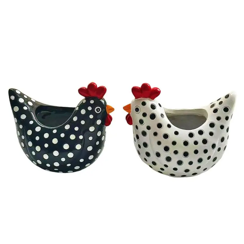 Chicken Planter Chicken Creative Resin Flowerpot Chicken Ornaments Yard Art Free Range Black And White Chickens Rooster Utensil