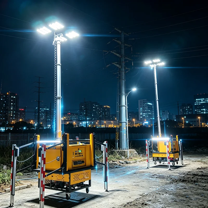 Customized Mobile Lighting Tower Towable Trailer 7.5M Telescopic Pole Metal Halide Lamp Construction Long Time Working Light