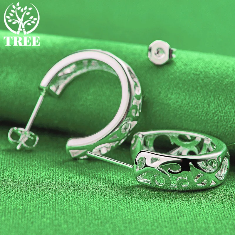 Fine 925 Sterling Silver Semi-Circular Openwork Stud Earrings Valentine's Day Jewelry Women Wedding Party Vintage Accessories