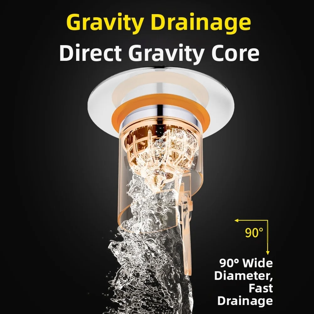 Copper Core Sink Drain Stopper with Magnetic Closure and Removable Filter Basket for Hair and Debris Prevention