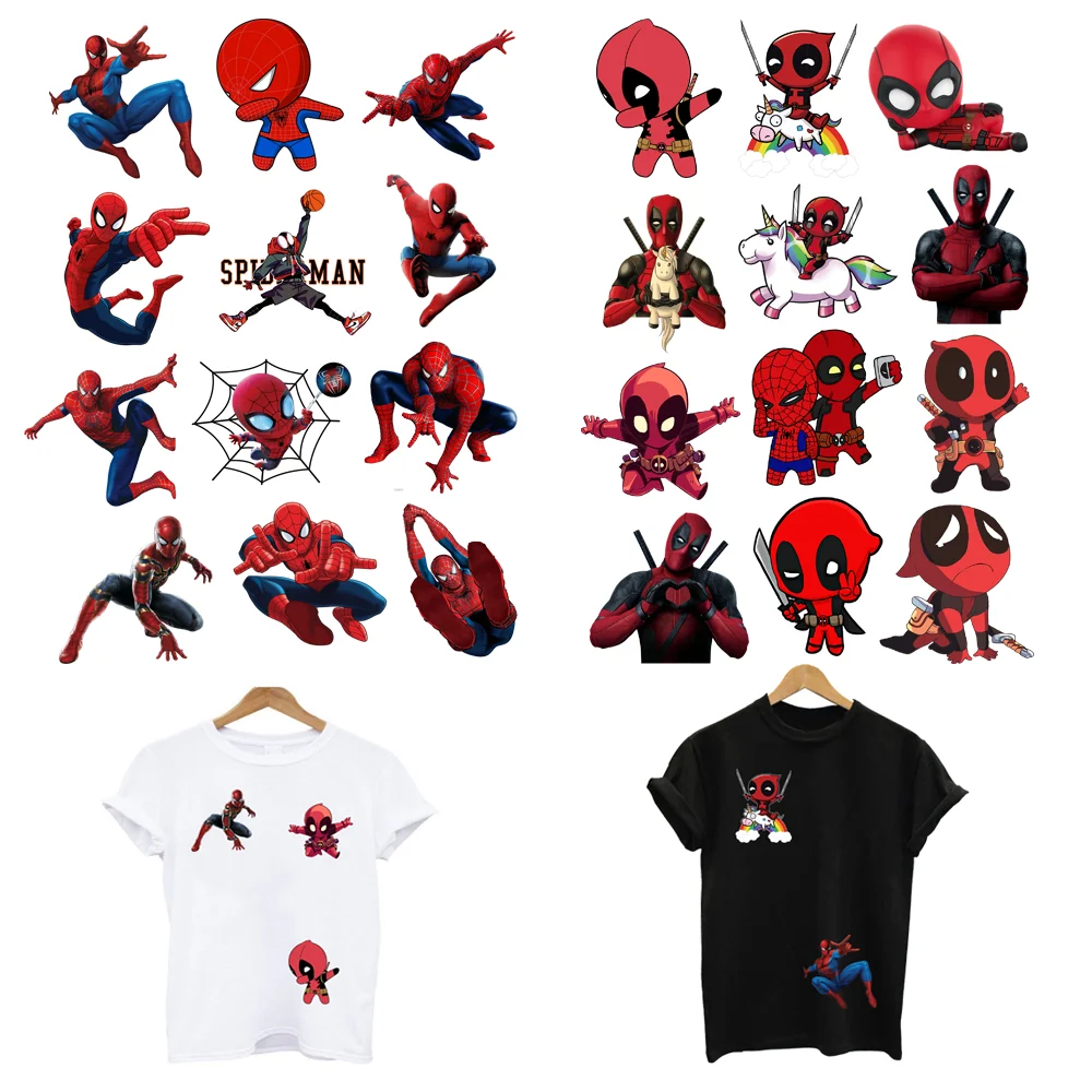 12Pcs/Lot Marvel Anime Iron On Adhesive Patches Ironing Applications For Children's Clothing Kids Heat Thermal Transfer Stickers