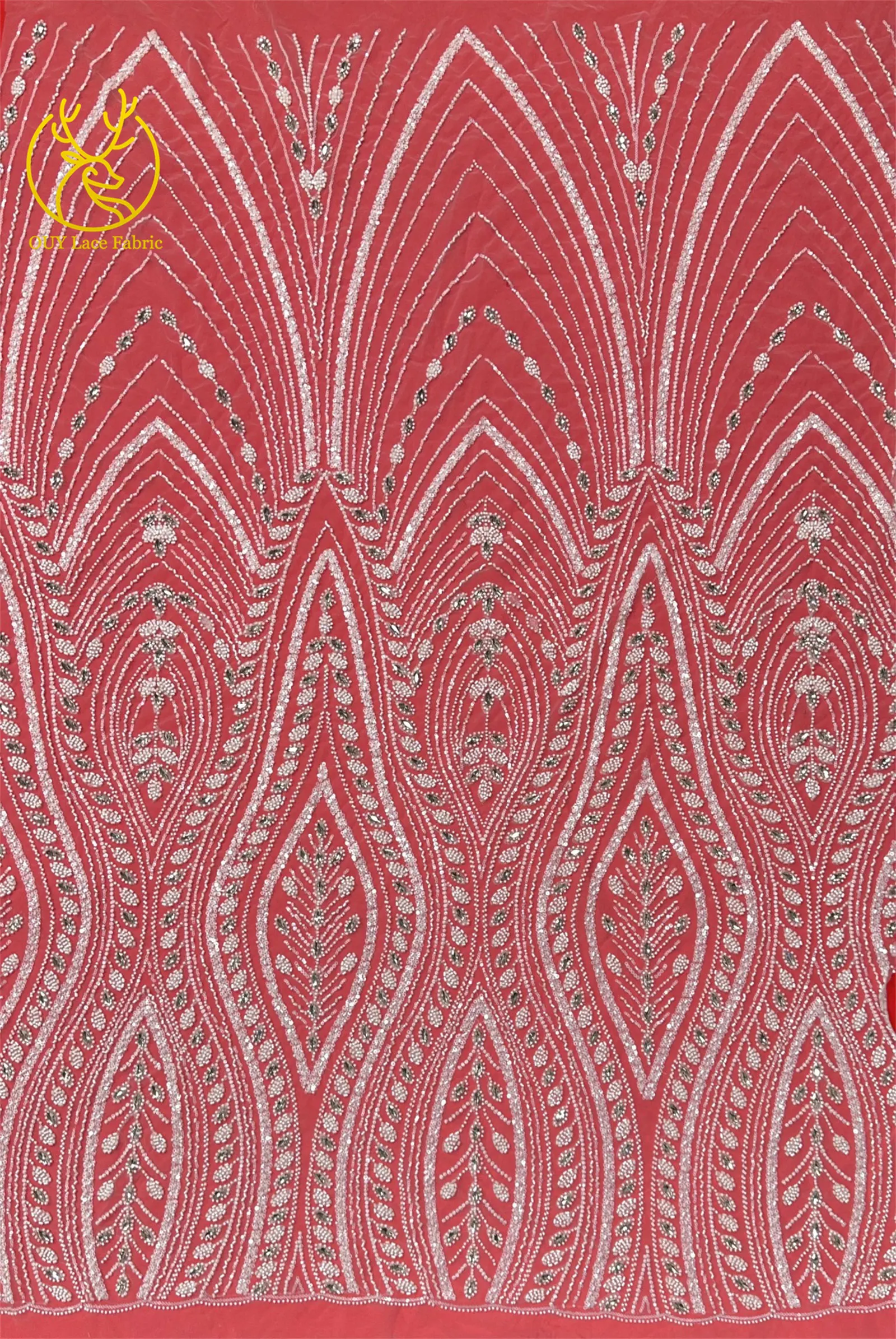 Rosa beliebtes Brautkleid mit Diamantspitze, handgefertigter bestickter Perlen-Spitzenstoff, Stein-Mesh-Pailletten-Spitzenstoff für Abschlussball und Party – Detail 12